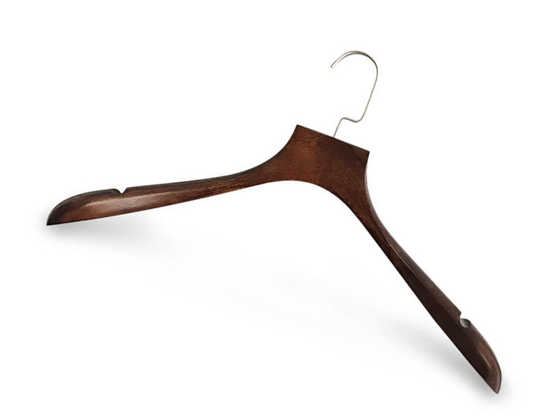 Dark Brown Wooden Coat Hanger With Flat Metal Hook For Garment