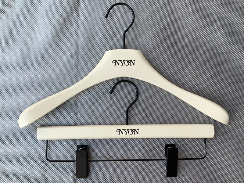 Luxury hanger with warm white color , Luxury hanger for high level clothes ,Beech wooden hanger