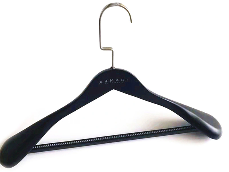Exported Matte Black Color Customized Wooden Coat Hanger For Suits With Brands Logo