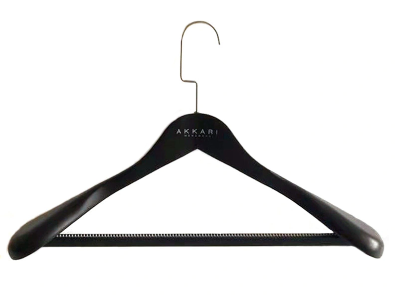 Exported Matte Black Color Customized Wooden Coat Hanger For Suits With Brands Logo