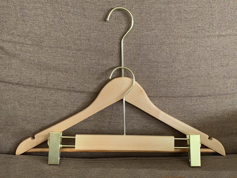 Natural Finish Wooden Pant Skirt Hangers with 2 Pieces Adjustable Anti-Rust Clips