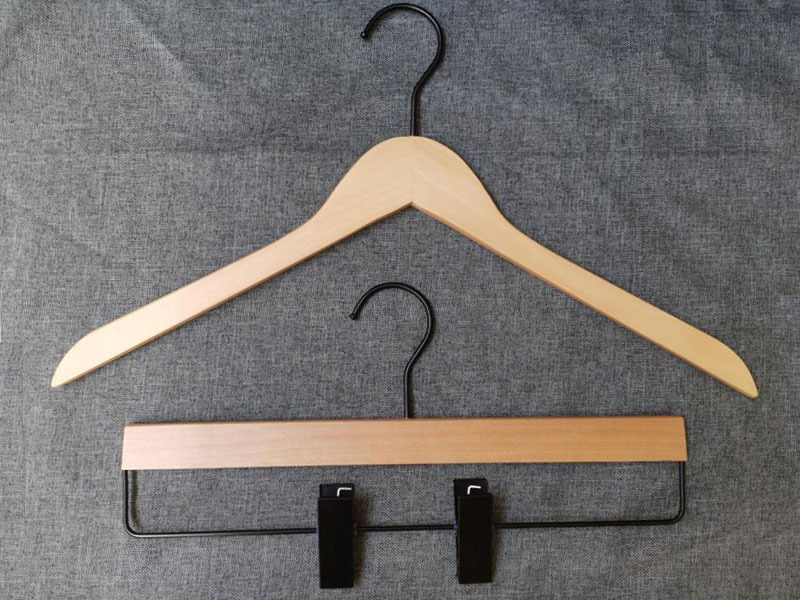 Wooden natural shirt hanger and pants hanger