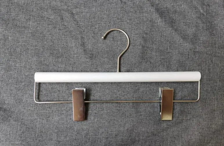 Round wooden pants hanger with clips