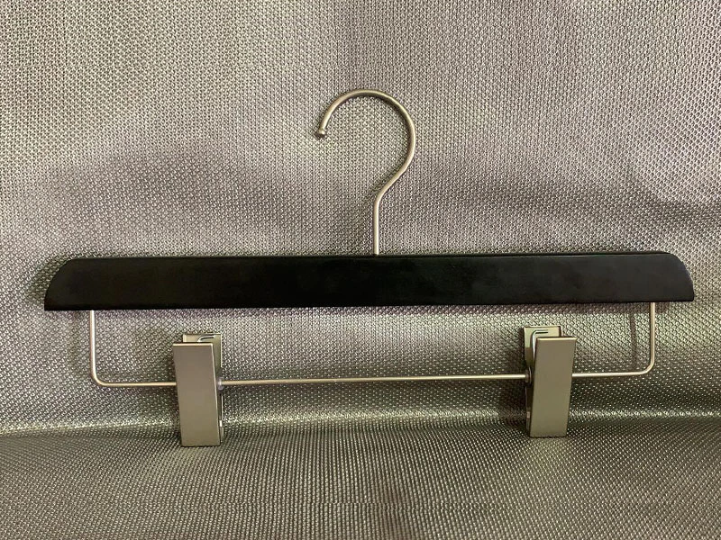 Custom brand black hanger , wooden hanger with clips