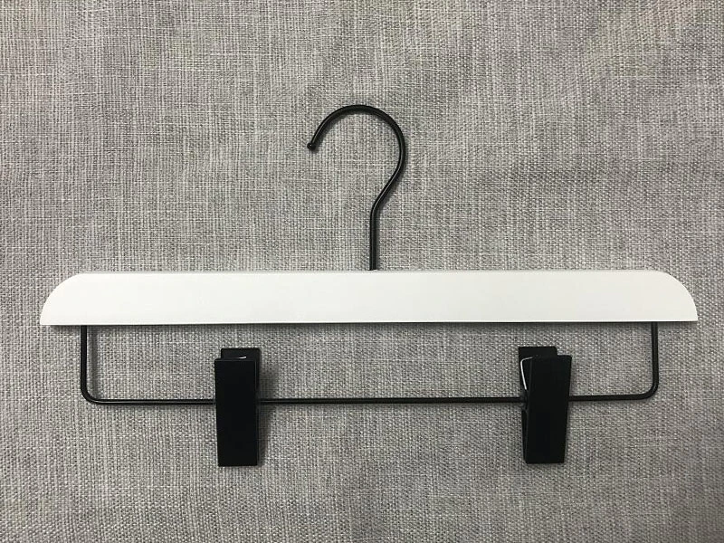 White wooden hanger with black hook ,trousers hanger and pants hanger