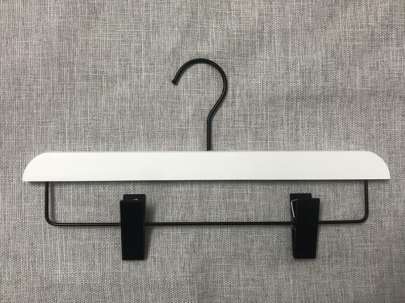 product-LEEVANS-White wooden hanger with black hook ,trousers hanger and pants hanger-img