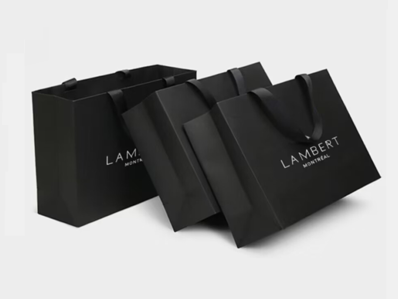 product-LEEVANS-Black paper bag and black handle ribbon , All black bag-img