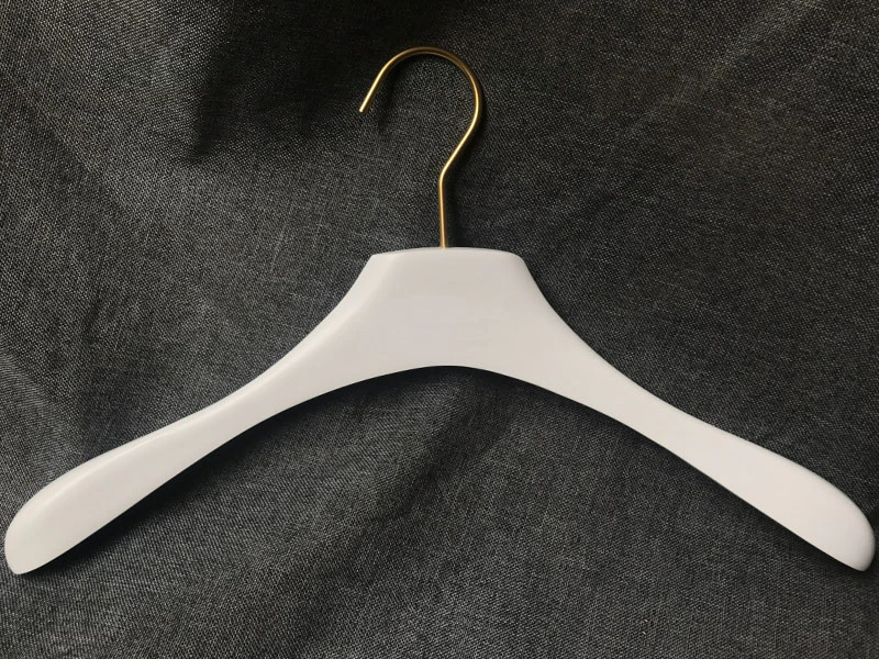 Matt White hanger with gold hook ,Brand name on top hanger in white