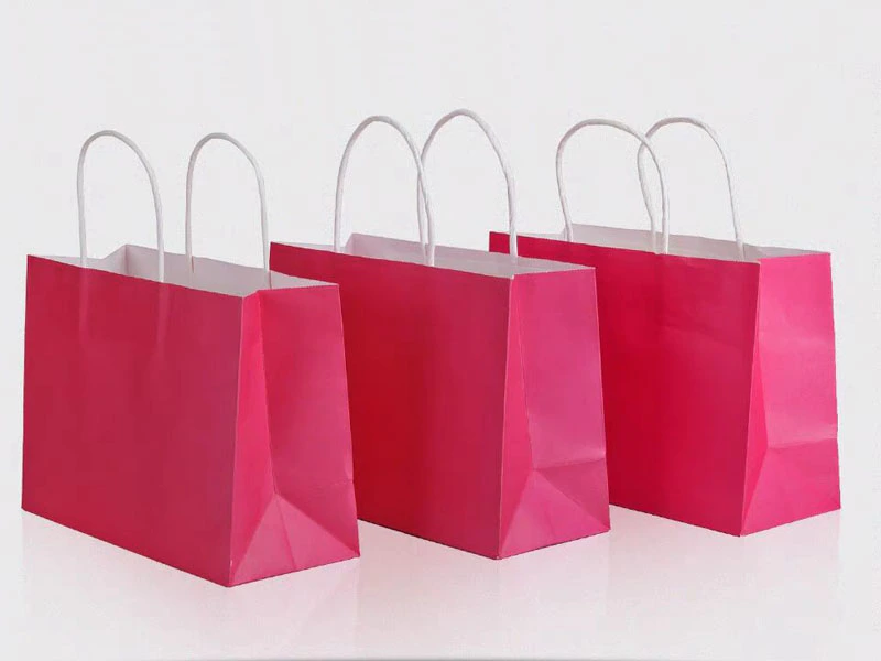 Rose pink krafe paper bag ,shopping bag for packing clothes , paper bag with custom logo