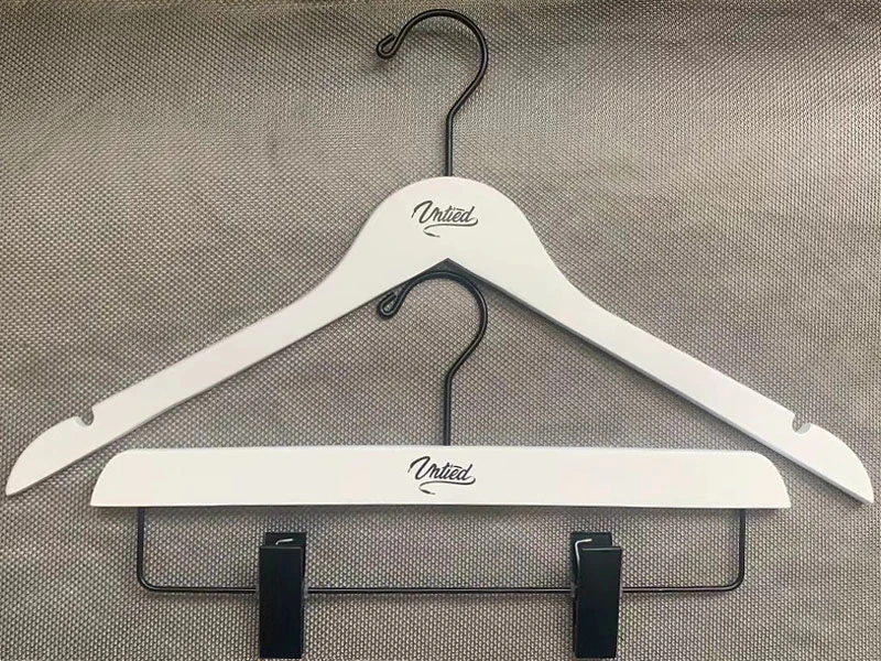 Special hook in black for top hanger ,white hanger with black logo ,wooden hanger