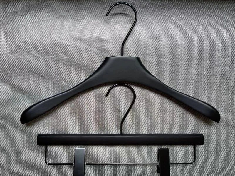 All black wooden hanger with custom logo , matt black hanger