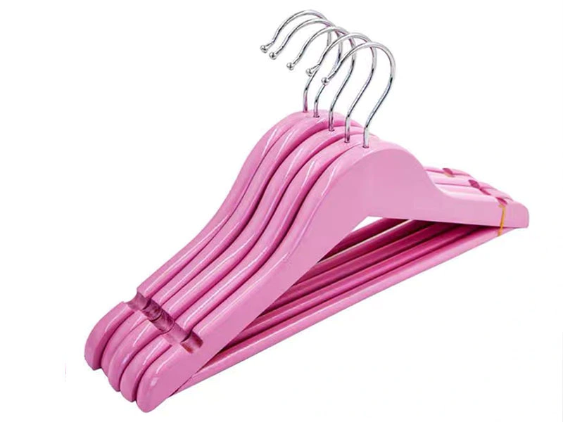 Customized pink wooden hanger for clothes