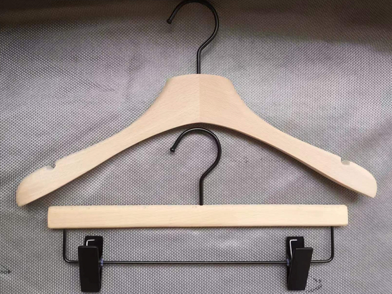 Luxury beech wooden hangers with black metal hardware