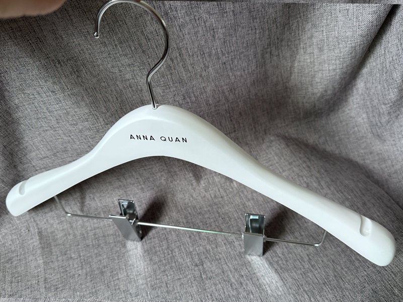 Luxury matt white wooden hanger with custom brand